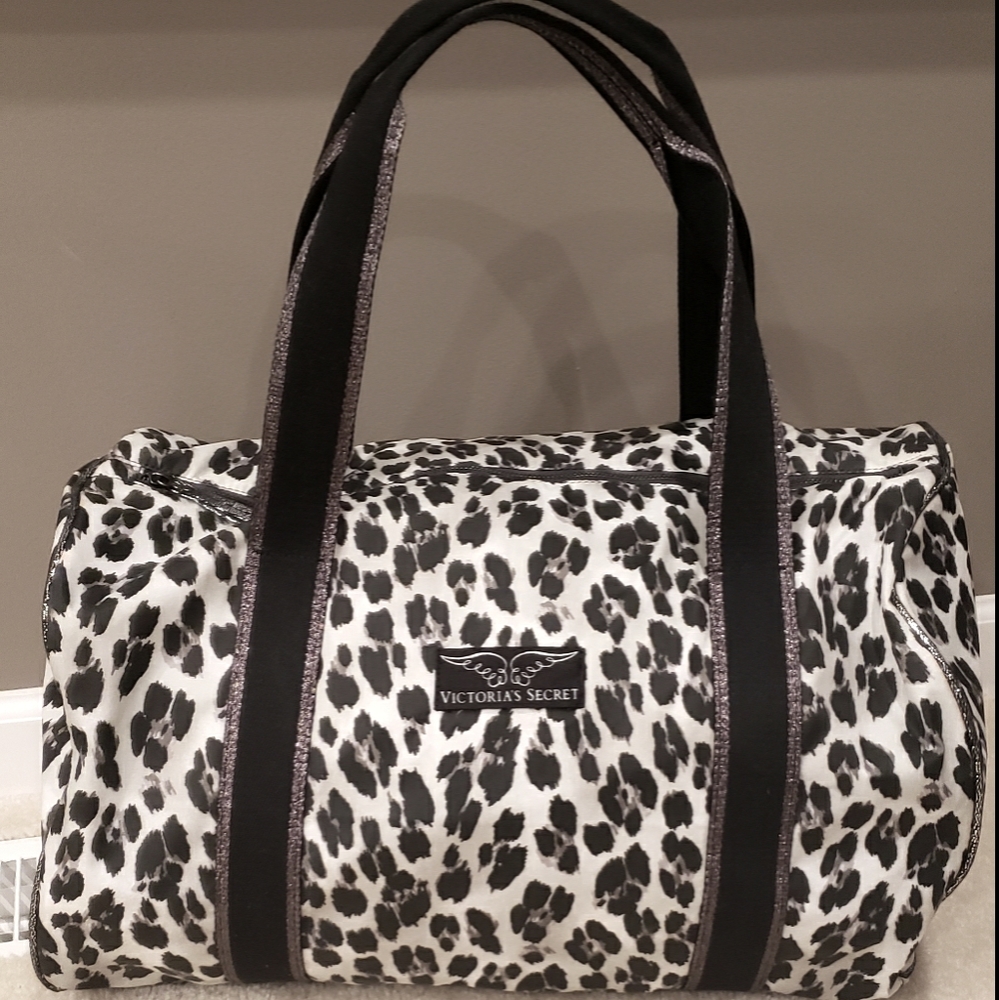 victoria's secret leopard print over-night bag